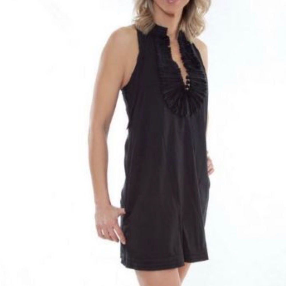 BCBG MaxAzria Black ruffled Cotton dress a line sleeves